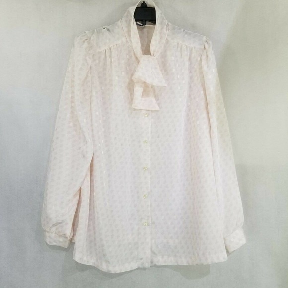 Women Blouse Tie Neck Button Long Puff Sleeve Vintage Ms Russ No Size Tag Union - Picture 1 of 12